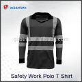 Men's Hi-Viz High Visibility Polo T-shirt with Single Color for Autumn,Reflective Safety Long Sleeve Workwear with Srtips